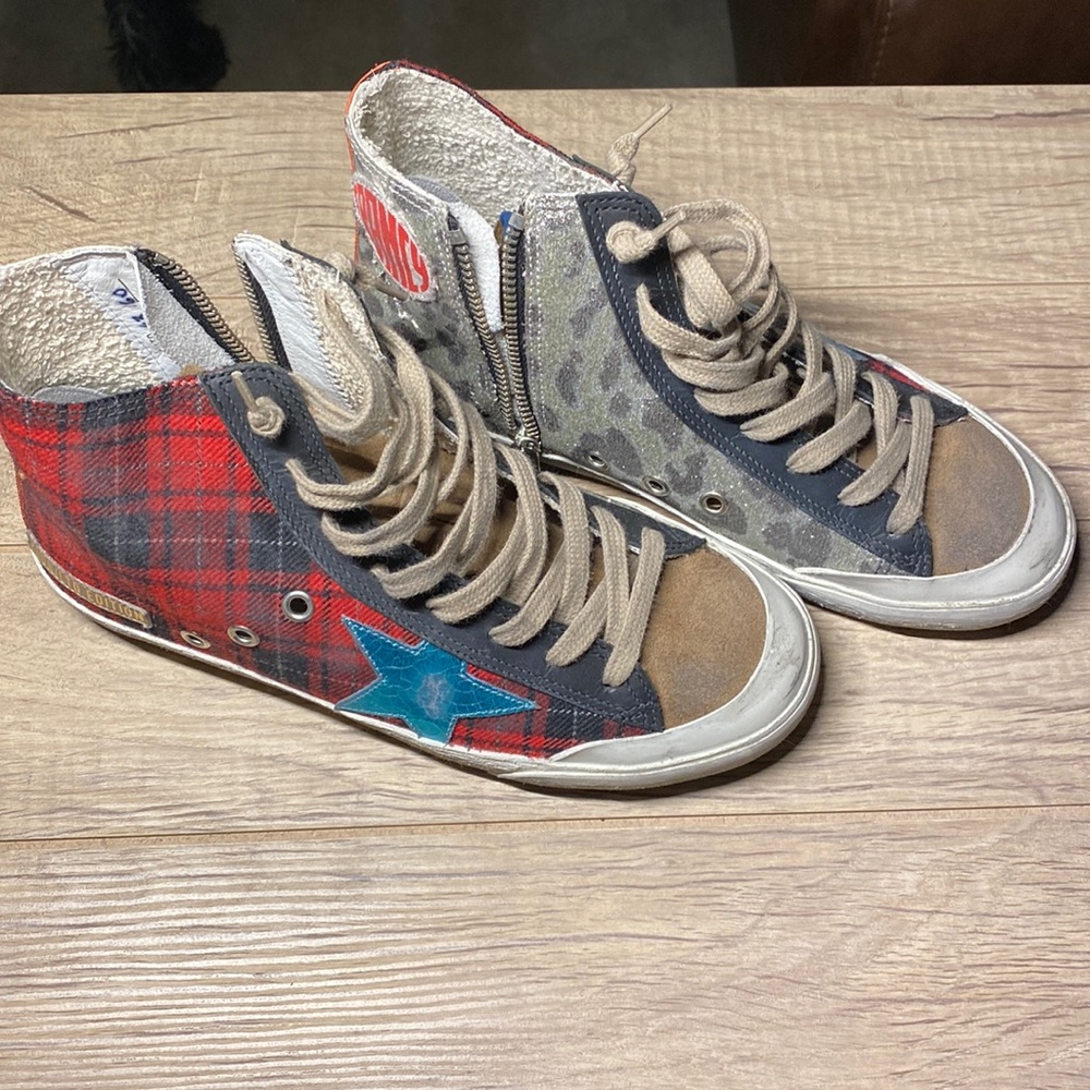 Golden goose francy red plaid and silver cheetah print limited edition RARE